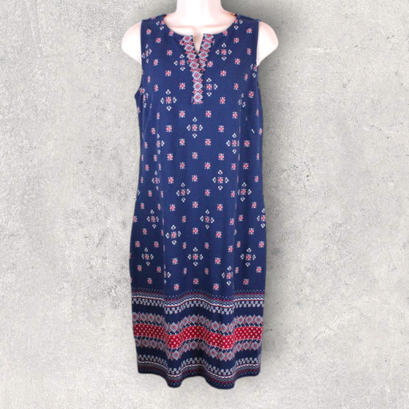 TALBOTS Shift Dress V-neck 100% Cotton in Navy Blue Women's Medium Petite - Picture 1 of 10